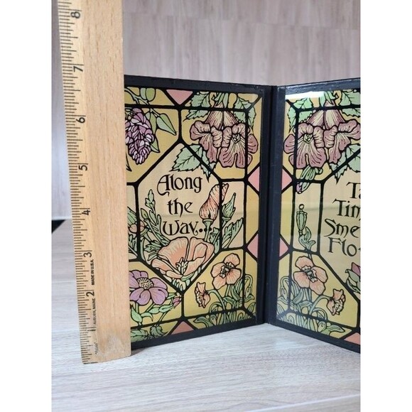 Glass Floral Bi-Fold Frame Inspirational Quote Stained Glass Style 8.5" Decor - Picture 4 of 5